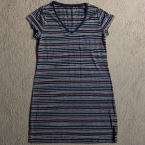 Gap Size Medium Navy Orange White Striped V-Neck Shirt Dress